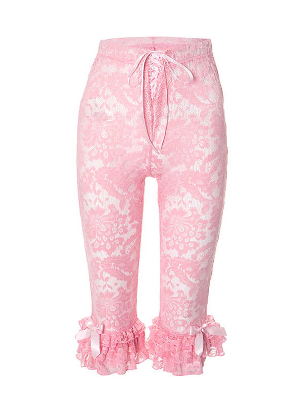 Pink Hollow Lace Y2K Pants