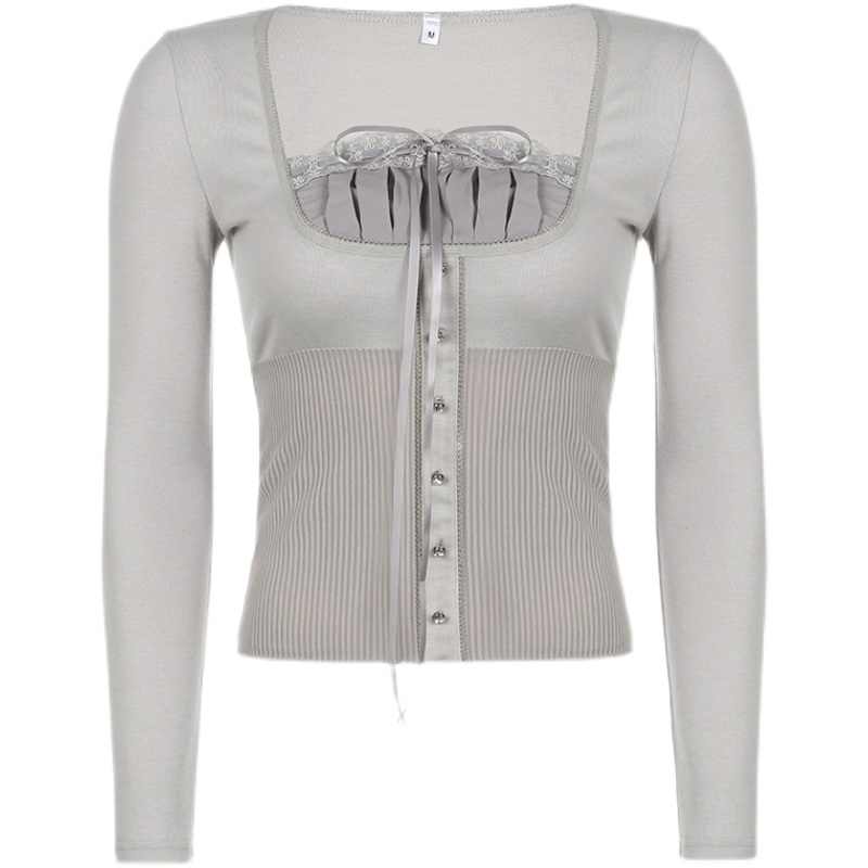 Coquette Bow Gray Long-sleeved Top