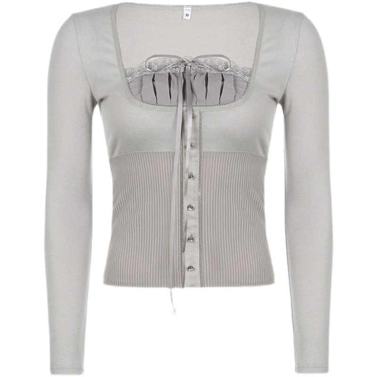 Coquette Bow Gray Long-sleeved Top