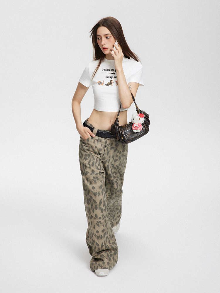 Chic Retro Leopard Wide-Leg Trousers