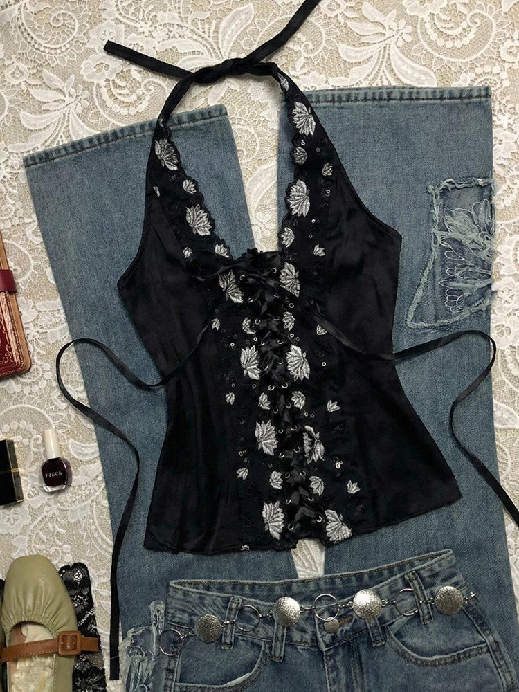 retro black straps top