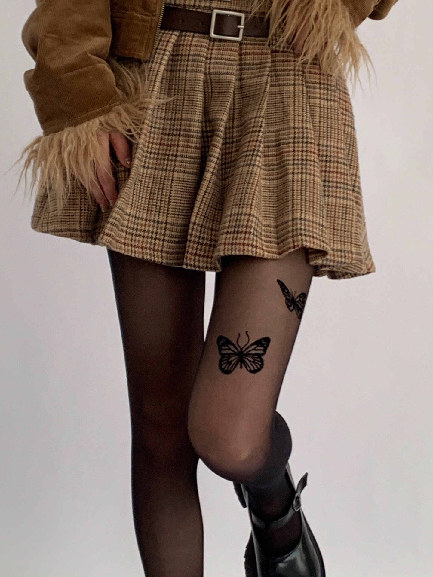 Butterfly Black Thigh High Socks