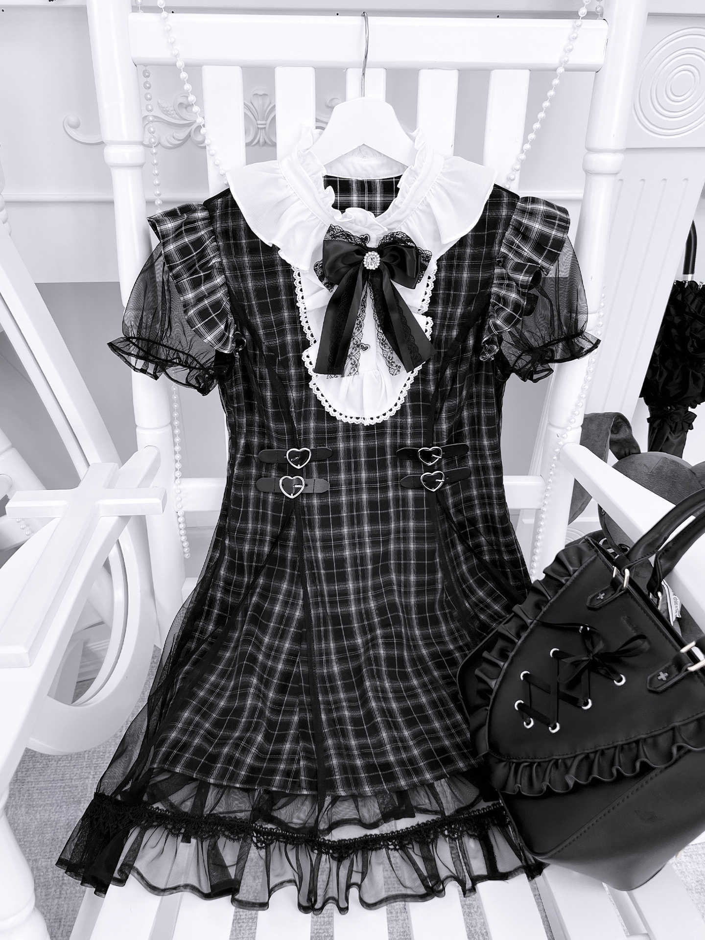 Dark Coquette Lace Plaid Dress