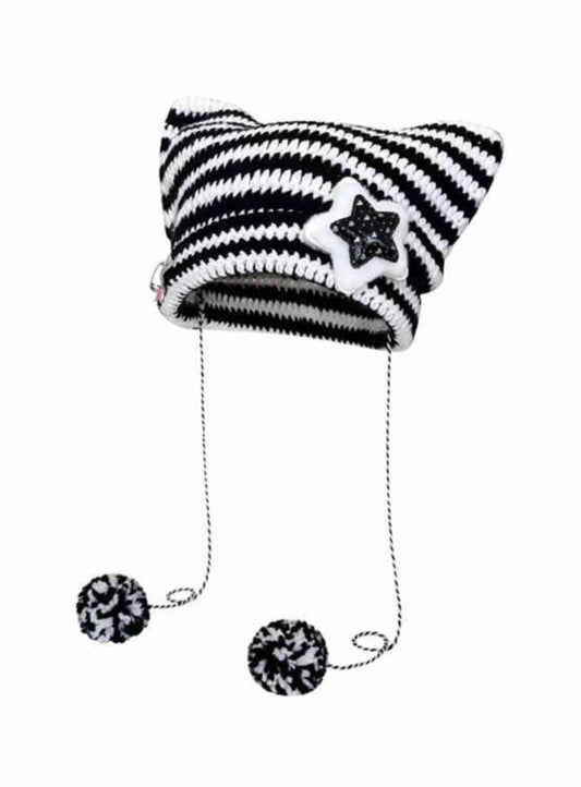 Cat Ears Star Striped Y2K Beanie