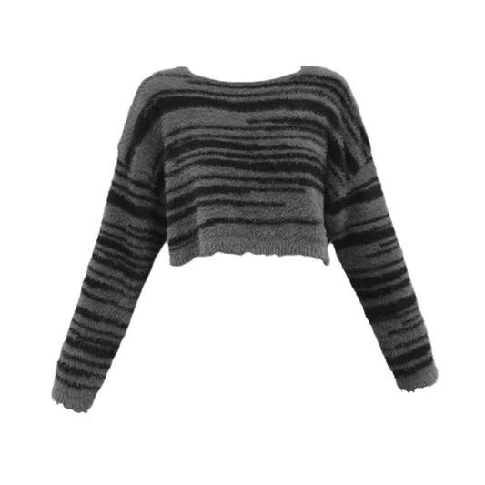 Grunge Gray Striped Crop Sweater