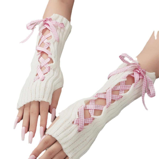 Soft Girl Bow Ribbon Strap Gloves