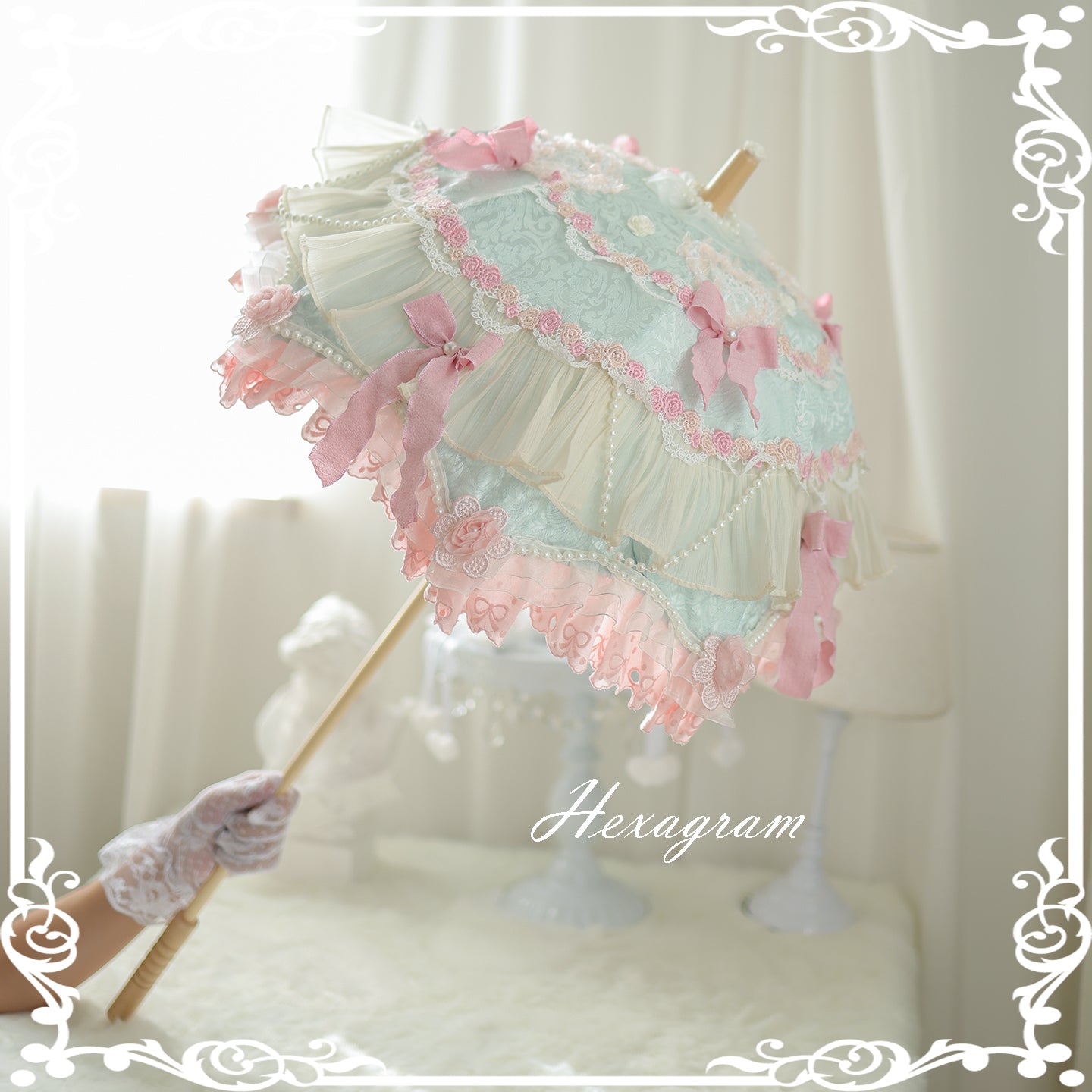 Antique cake six-pointed star lolita lace umbrella