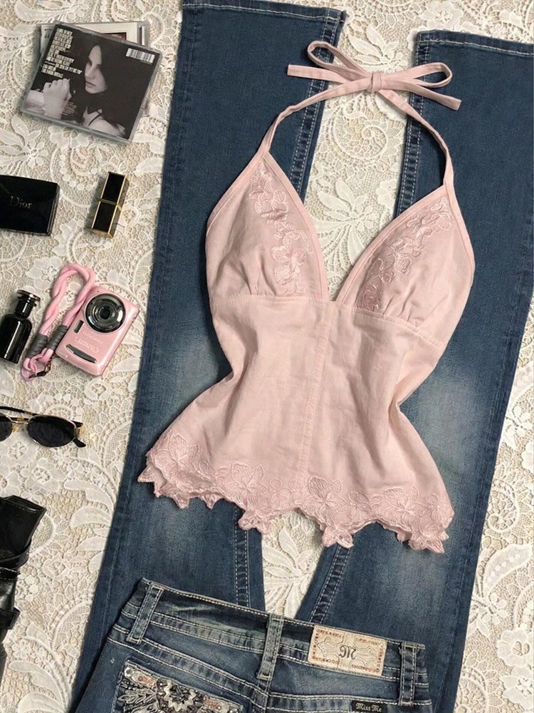 coquette pink halter top