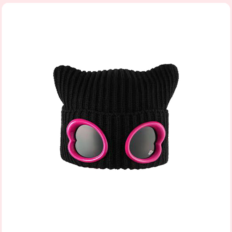 Y2K Goggles Cat Ears Flying Knitted Hat