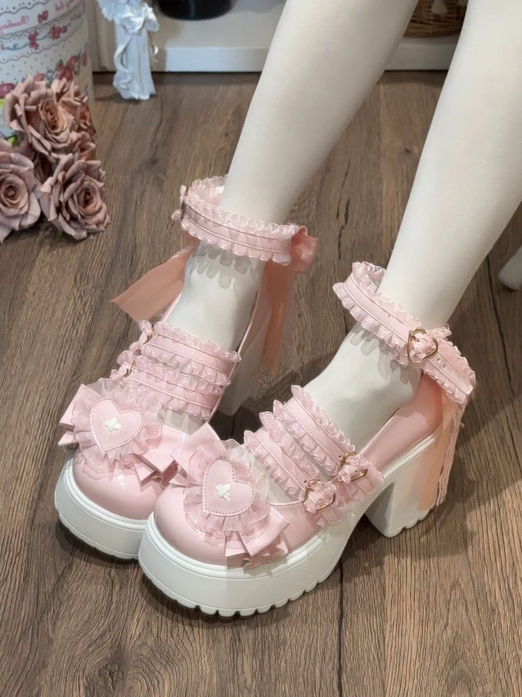 pink lace bow kawaii shoes