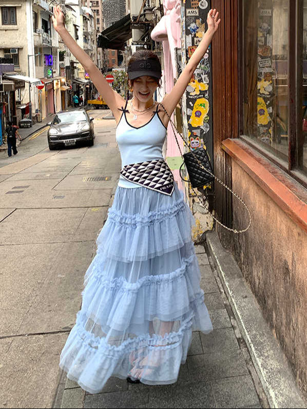 Blue Mesh Puffy Skirt