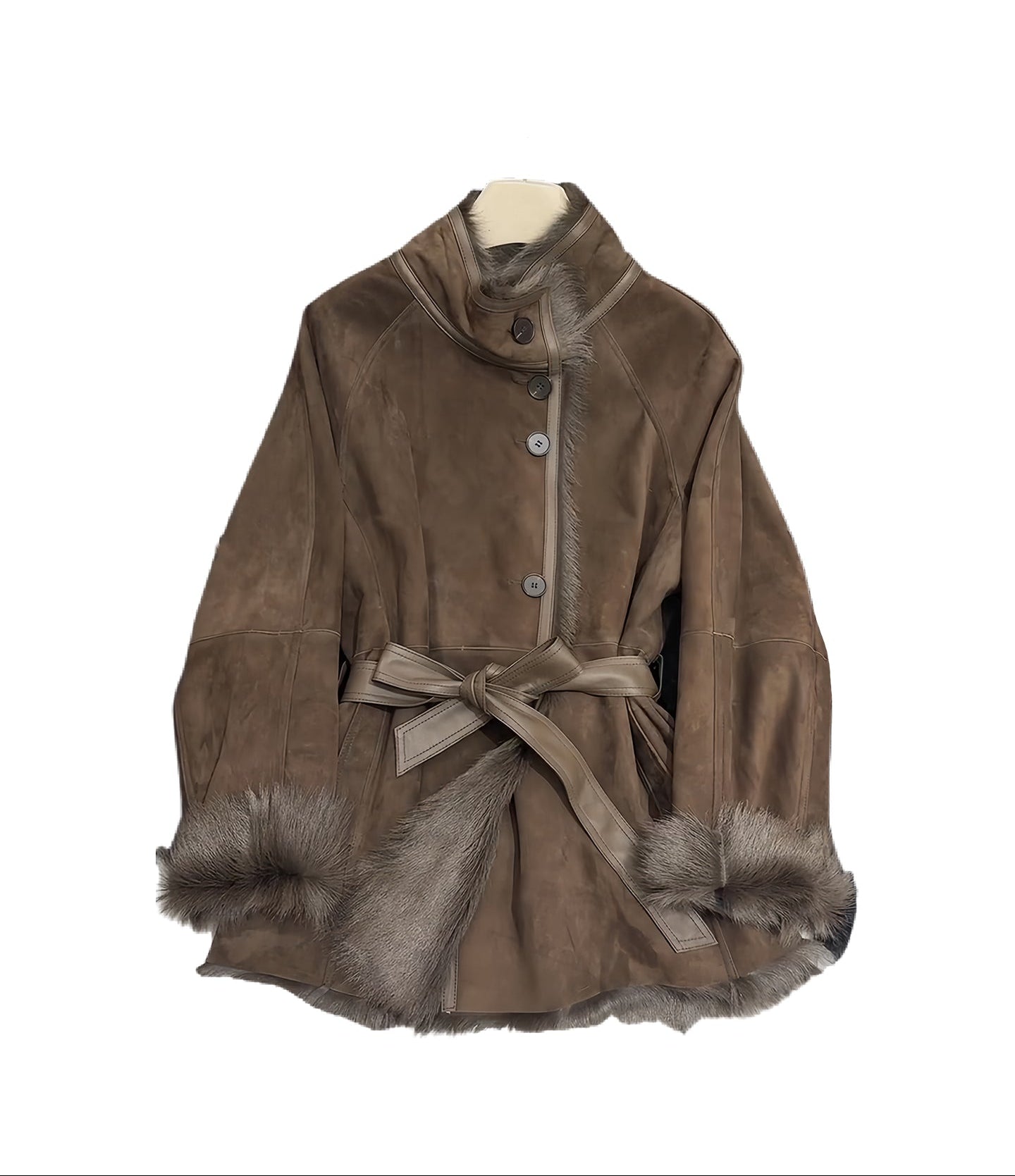 French vintage belted parka leather jacket