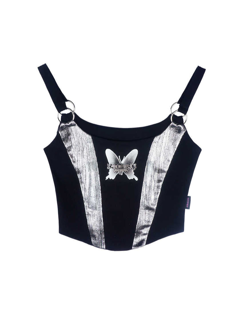 Acubi Butterfly Spliced Silver Tank Top