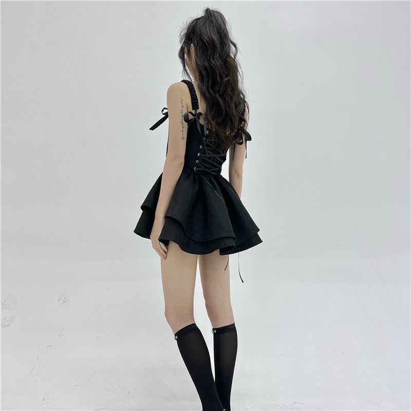 Dark Coquette Strap Mini Dress