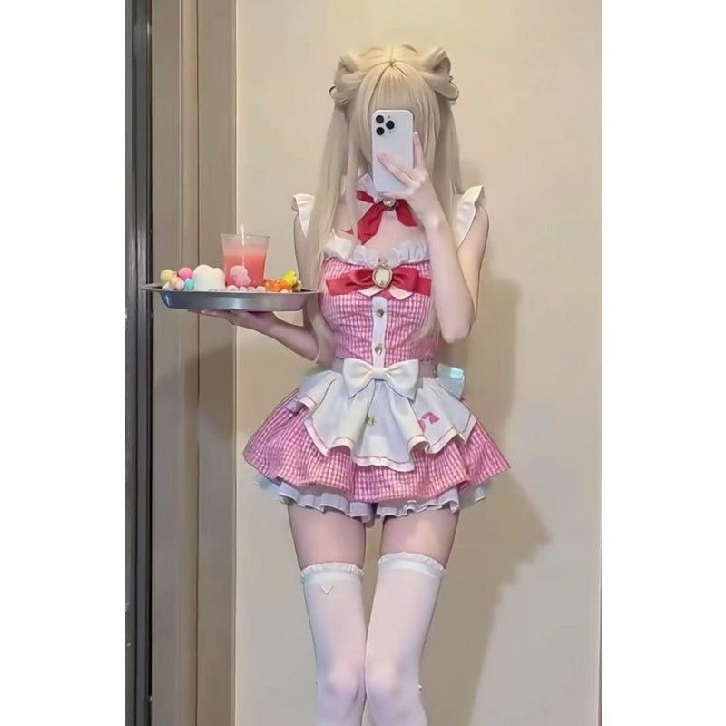 Pink Kawaii Plaid Maid Dress