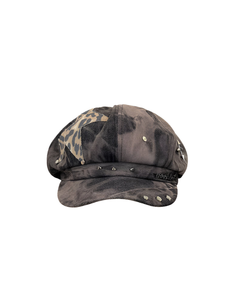 Y2K Star Leopard Painter Beret Hat