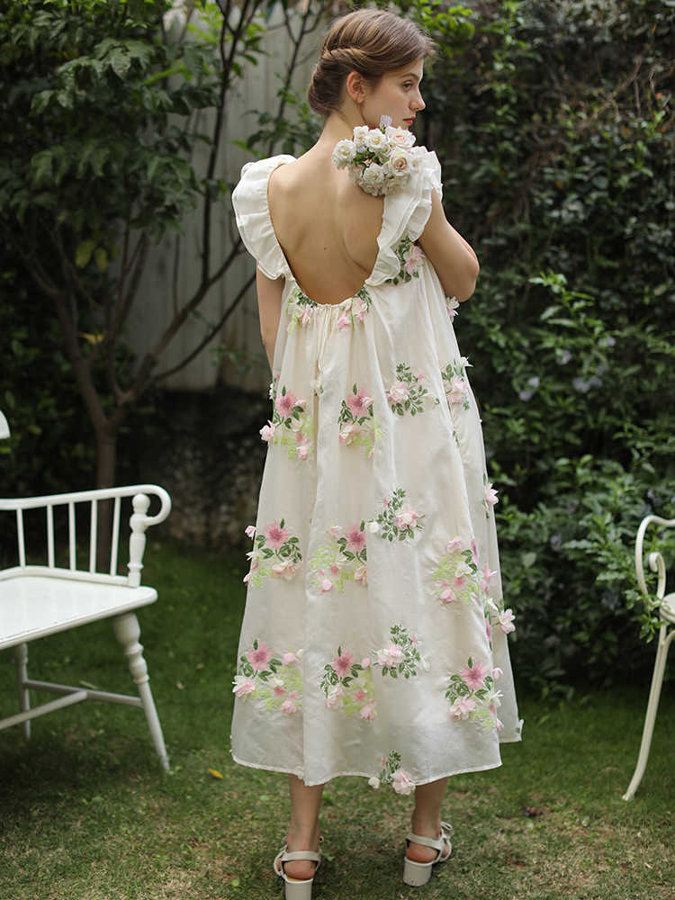 Backless Flowers Ruffle Dress