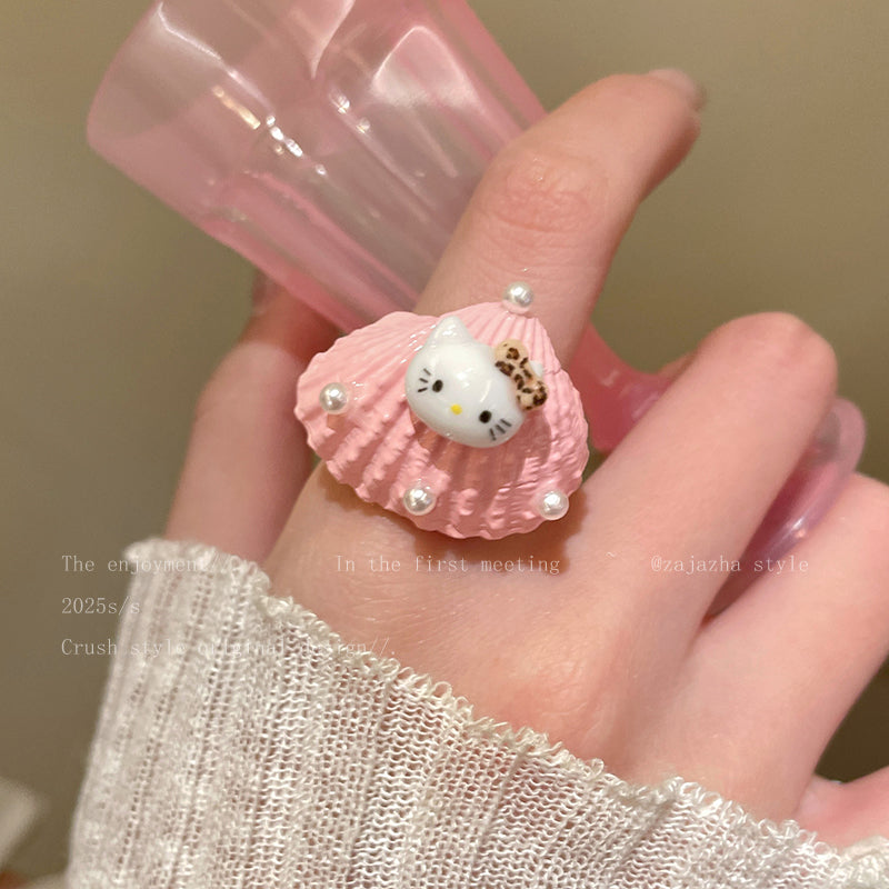 shell kitty kawaii ring