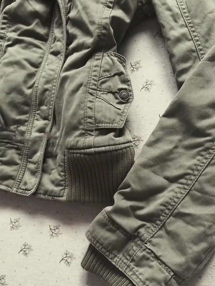 Retro fur collar hooded cotton jacket