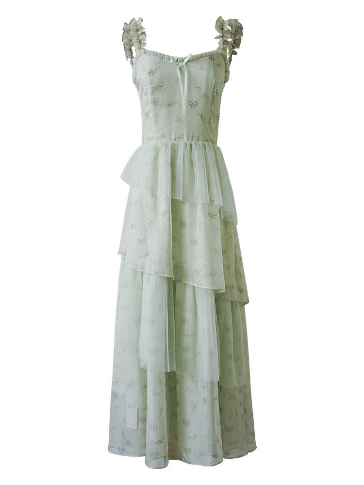 Green Fresh Fairy Suspender Mesh Dress