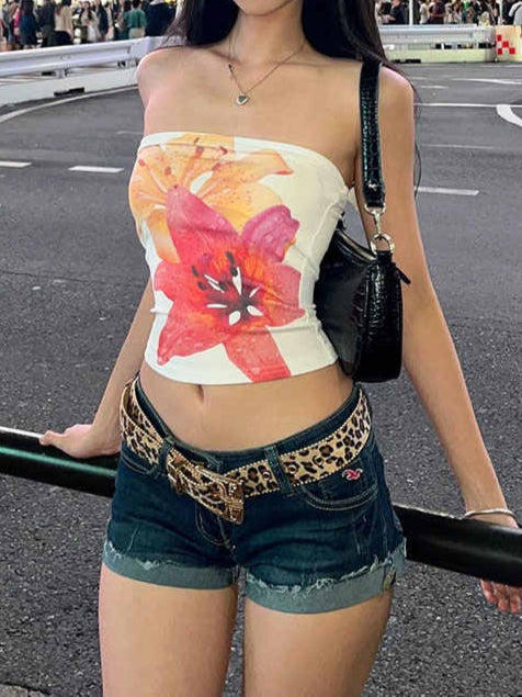 Y2K Flower Print Crop Top