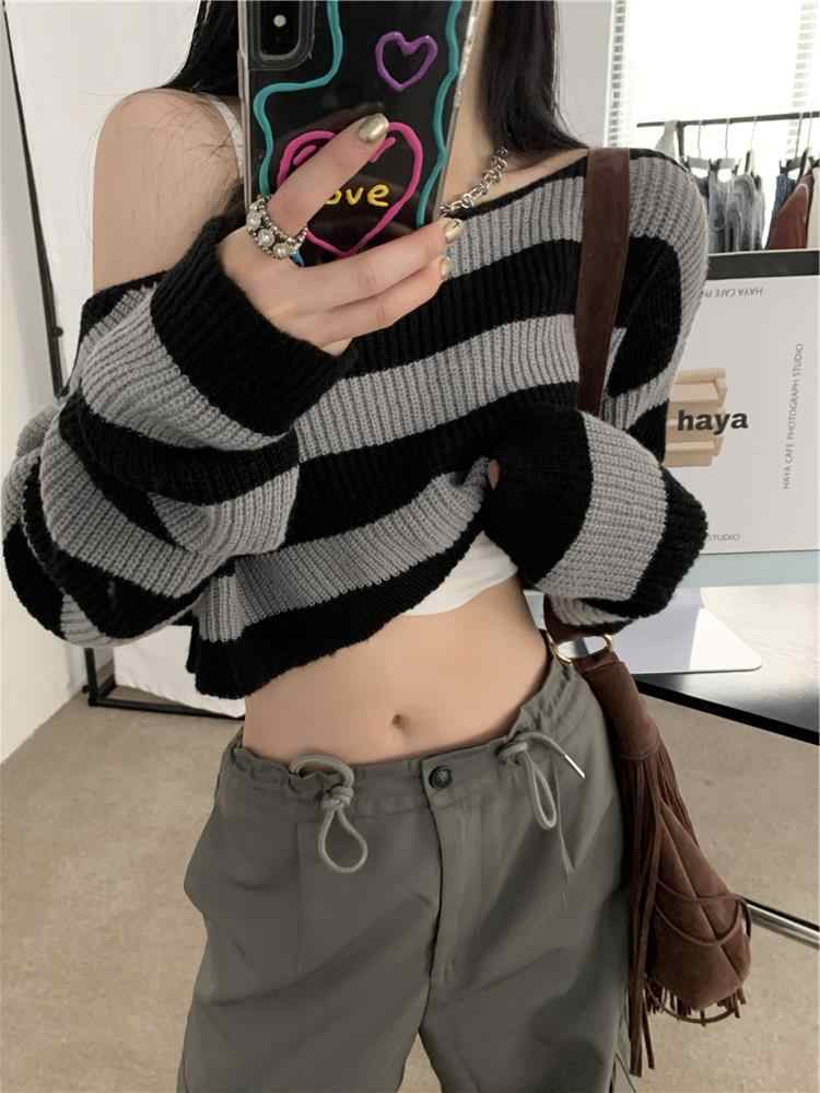 Acubi Off-shoulder Striped Sweater