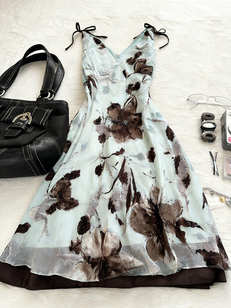 retro v-neck light green dress