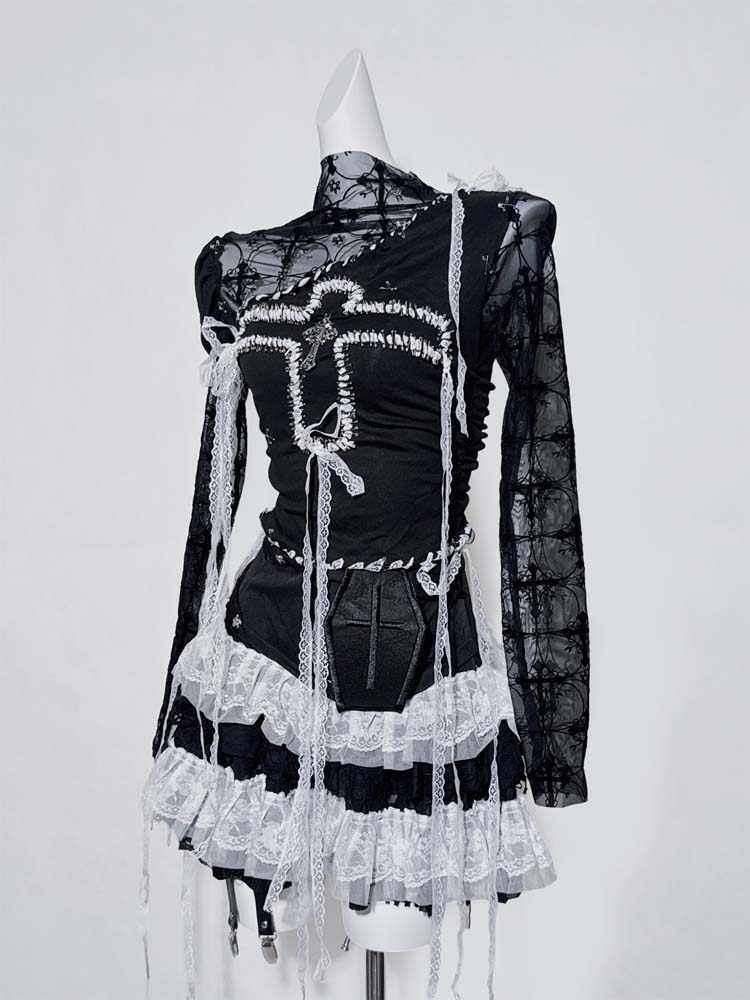 Goth Ruffled Lace Long-sleeved Top