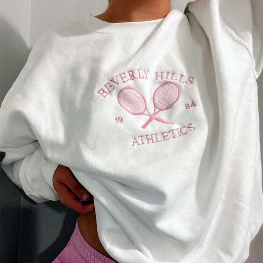 Tennis Preppy Letters Embroidered Sweatshirt