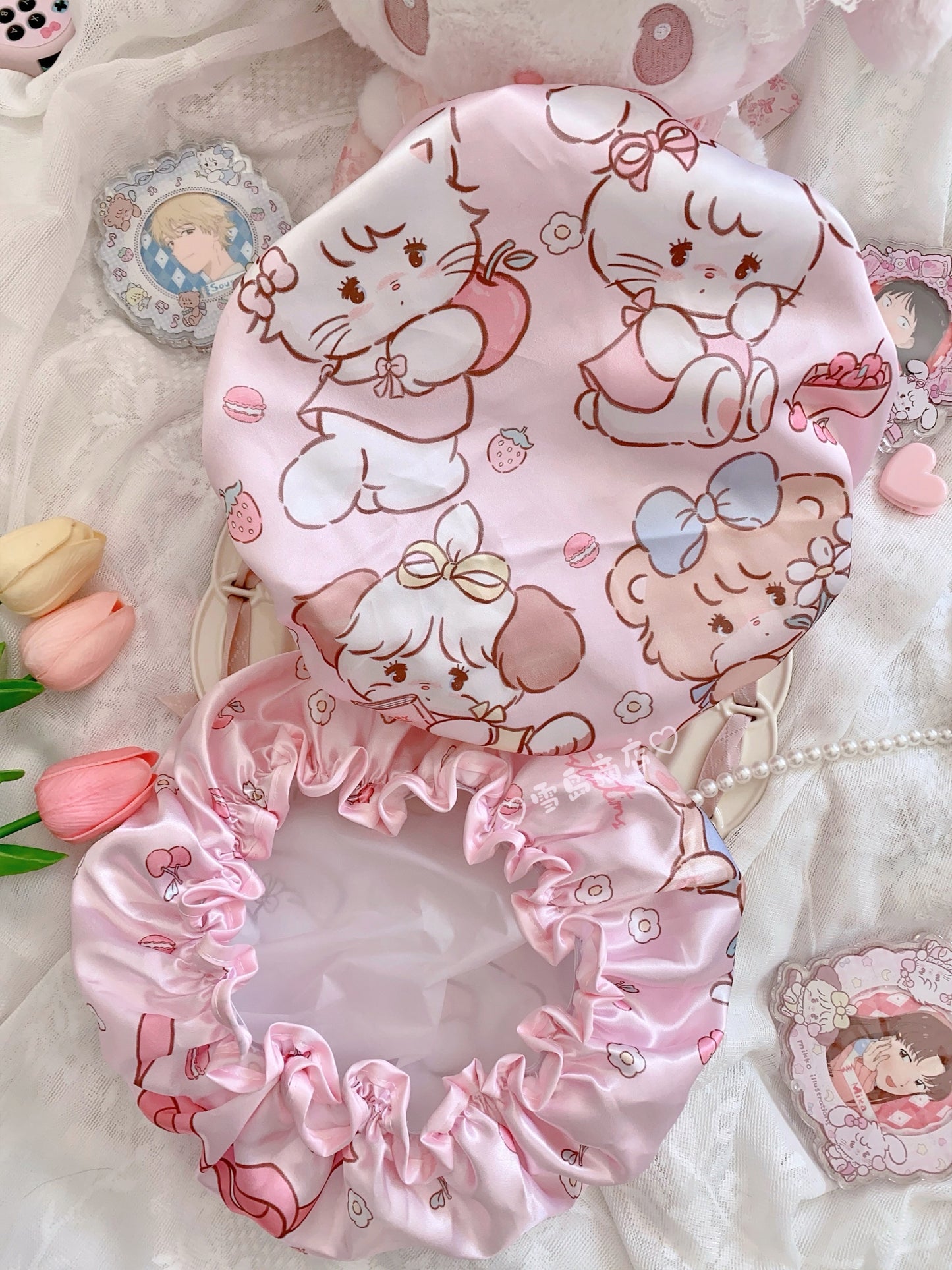 kawaii pink shower cap