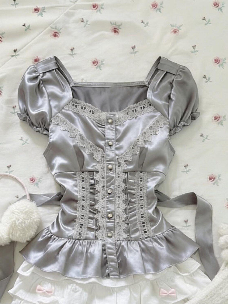 retro gray straps corset shirt