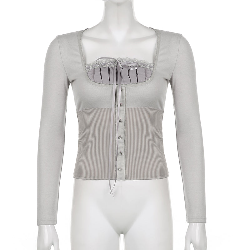 Coquette Bow Gray Long-sleeved Top