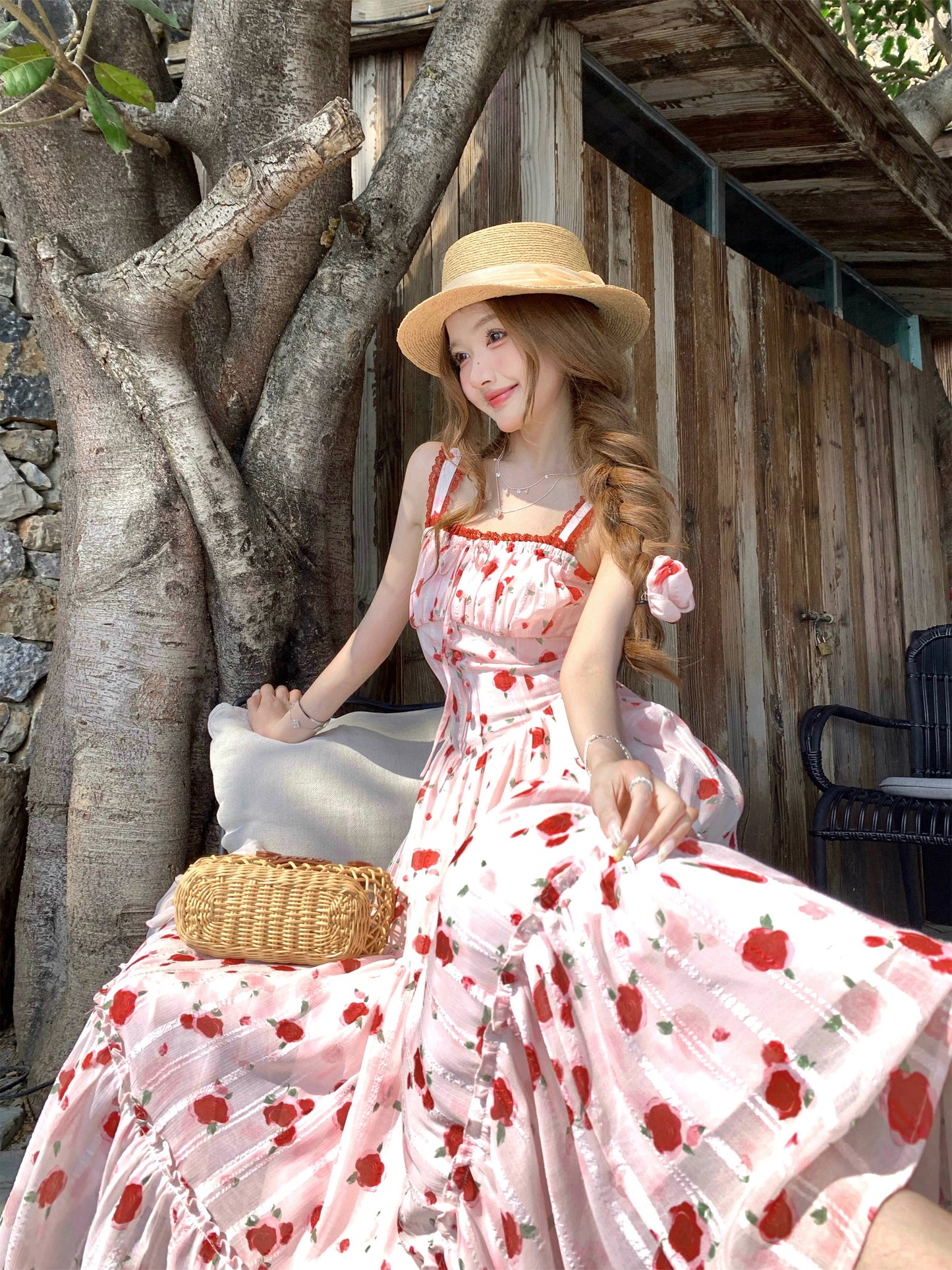 rose floral lace dress
