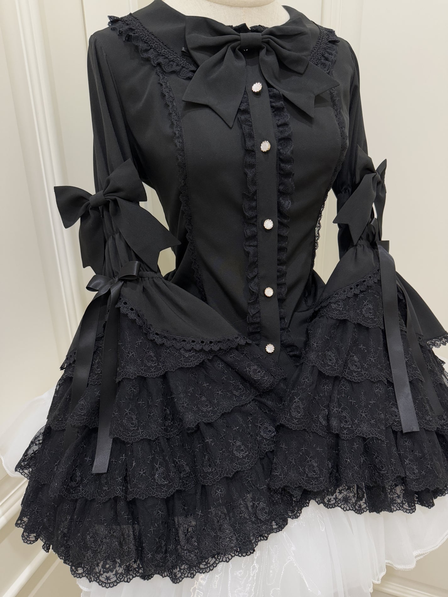 Ruffled Lace Bow Coquette Shirt