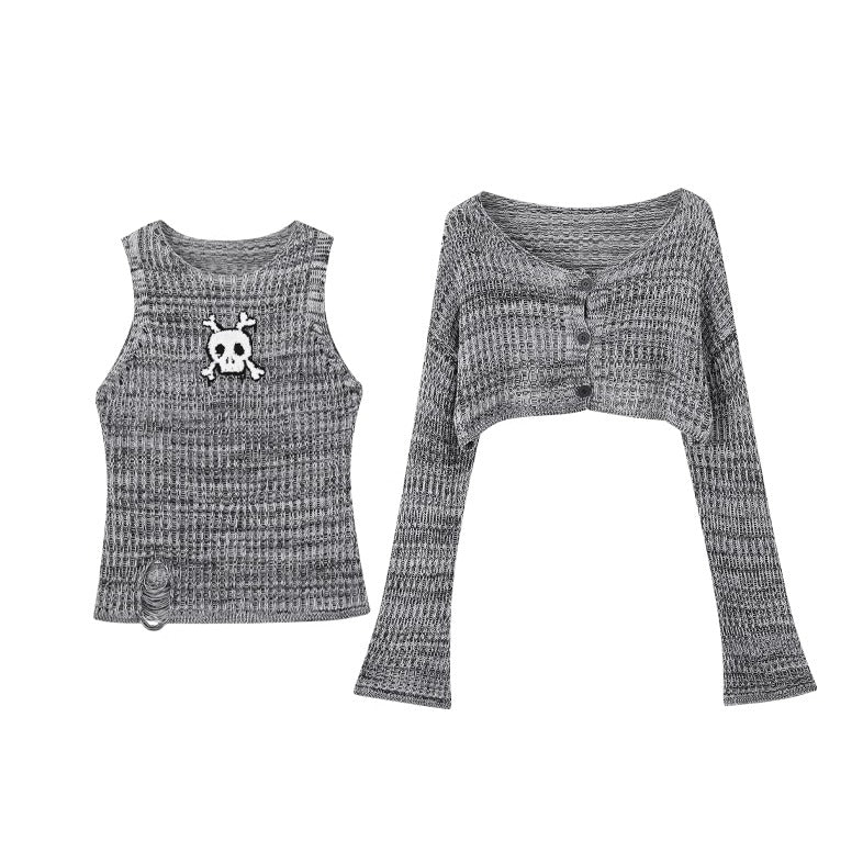 Grunge Skull Two-piece Vest Cardigan