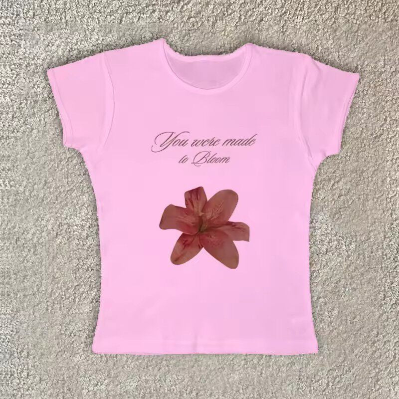 Letter Floral Print Cropped T-Shirt