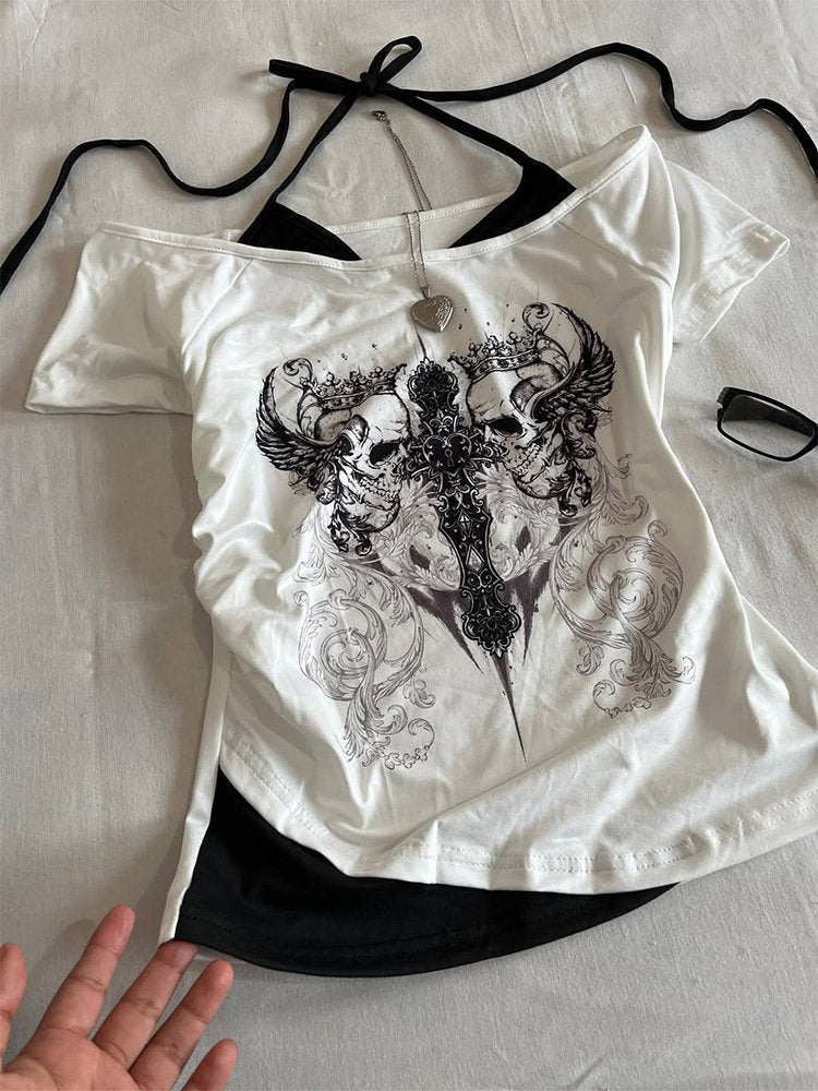 retro goth two-piece white shirt