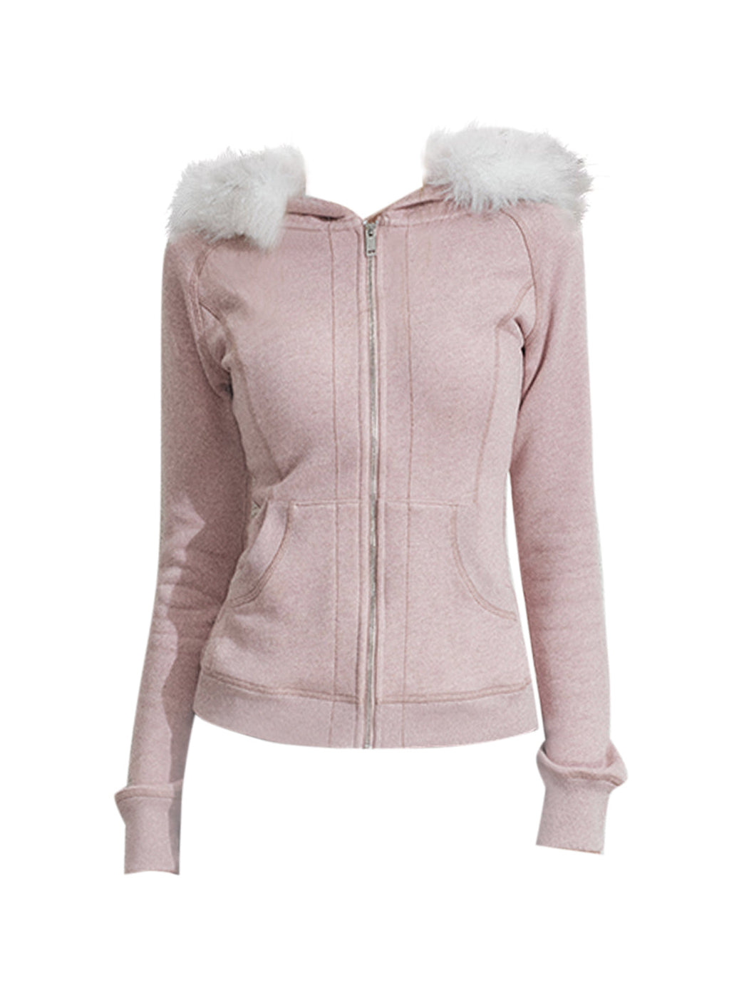 fur hooded coquette sweatshirt jacket