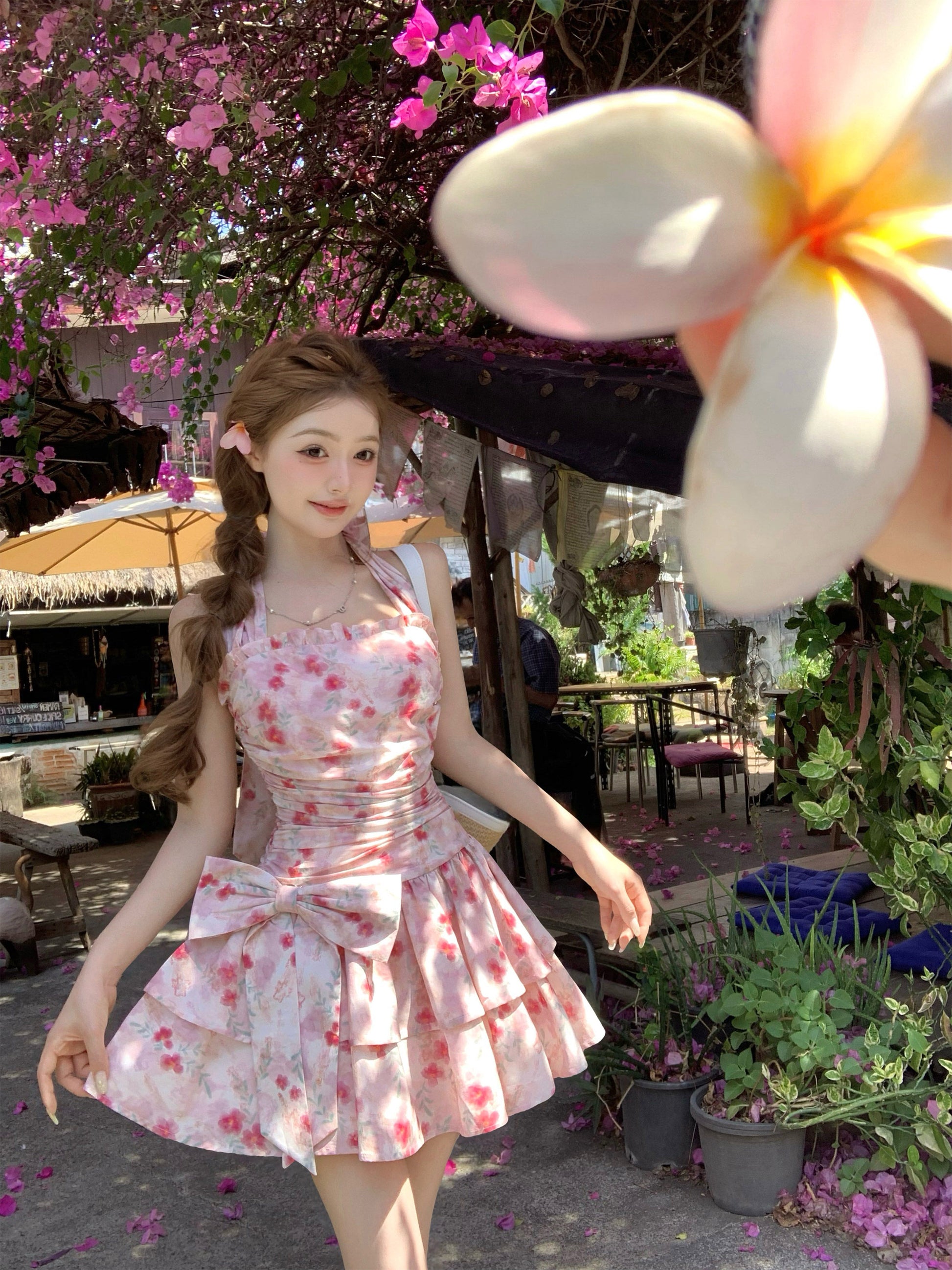pink floral bow dress