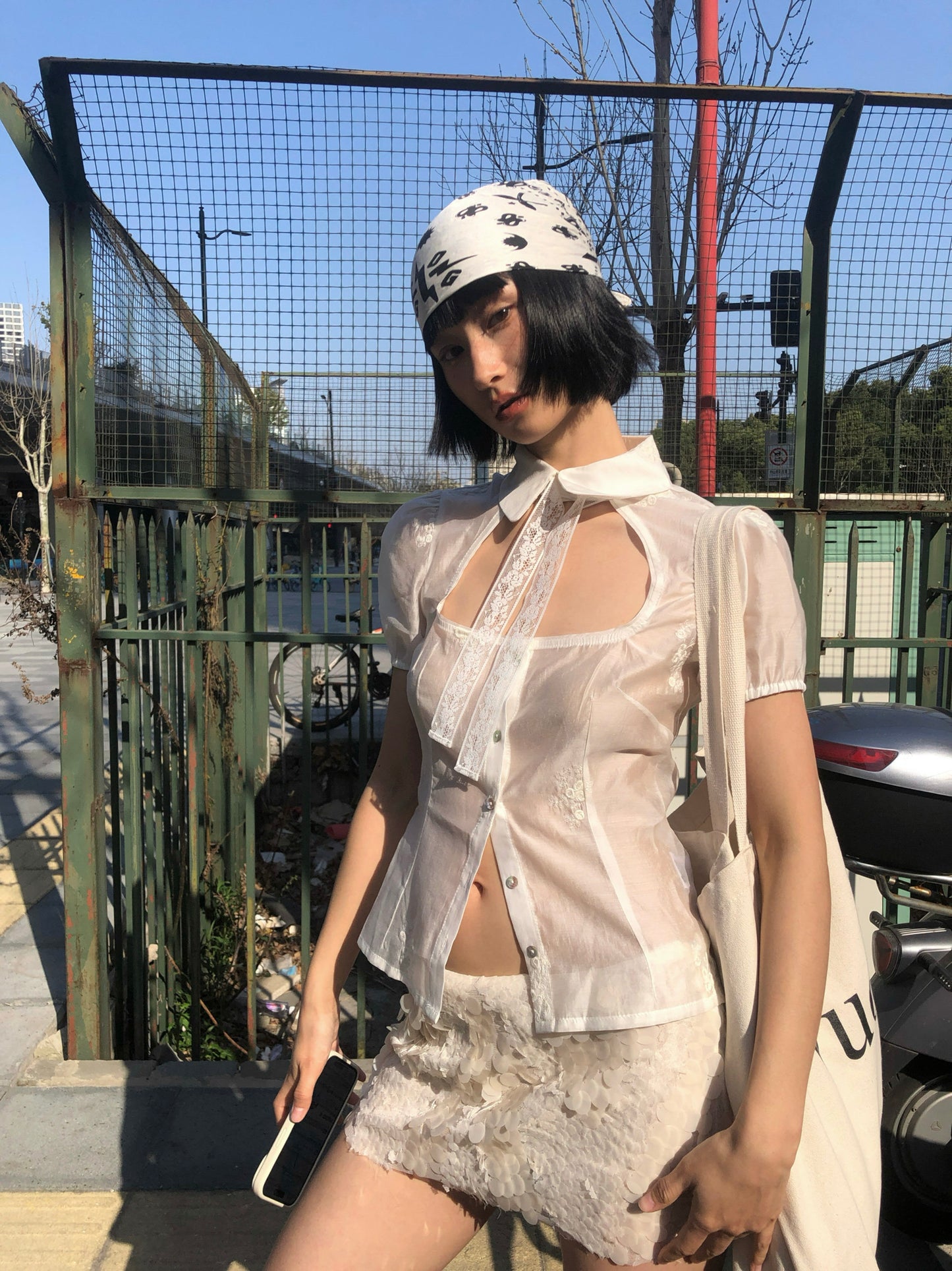 Bubblegum French Playful Sheer Light-Flare Short Sleeve Blouse