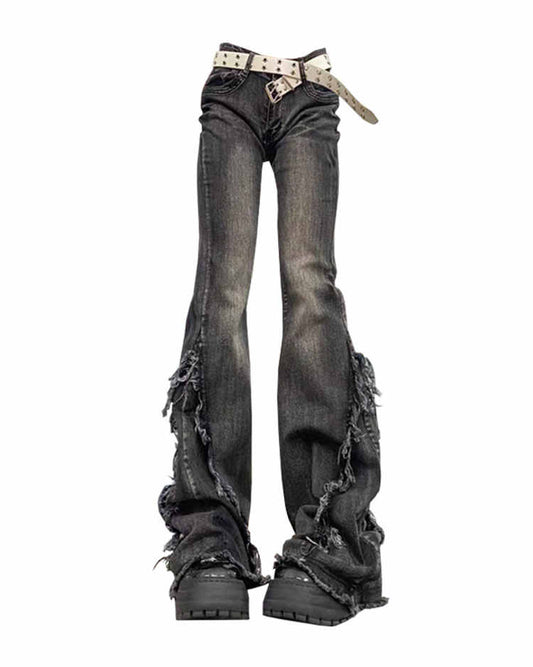 Y2K Grunge Washed Fringe Jeans