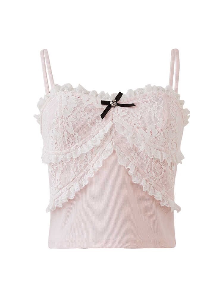 Pink Lace Bow Tank Top