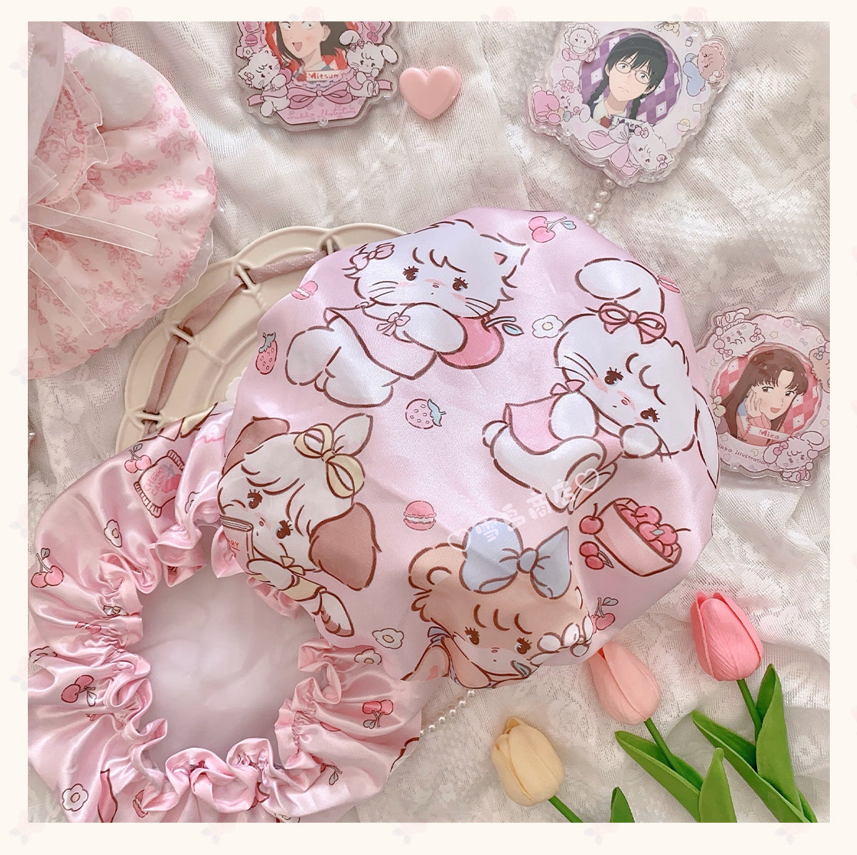 kawaii pink shower cap