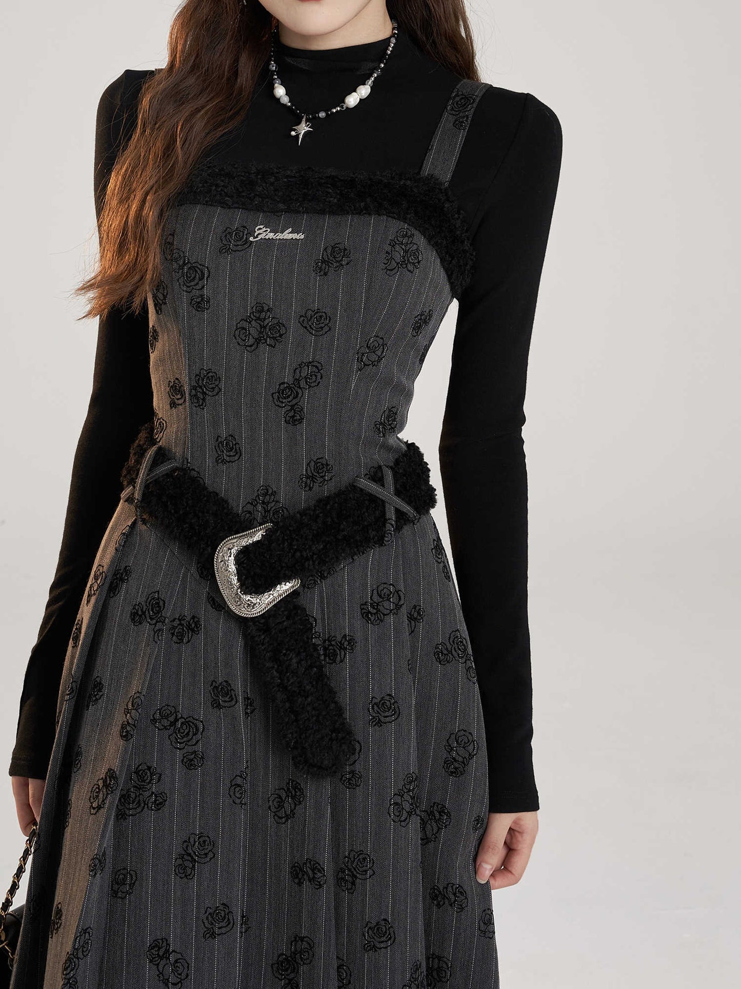 Embroidered Rose Dark Coquette Dress