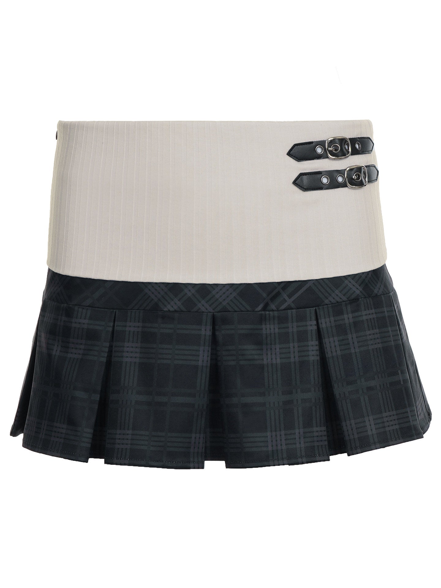 Vintage Plaid Patchwork Low-Rise Pleated Skirt