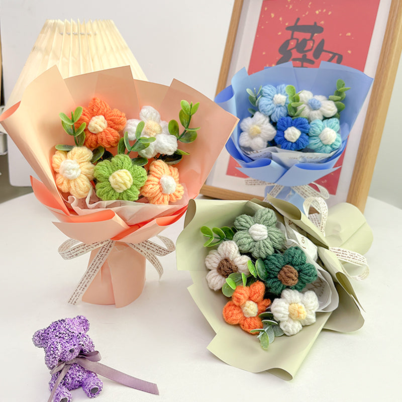 Handmade wool puff flowers bouquet