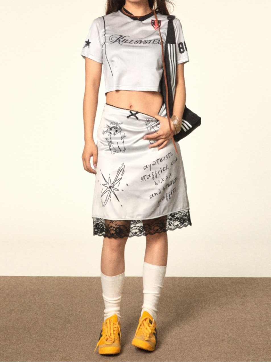 Lace Bow Hand-painted Graffiti Skirt