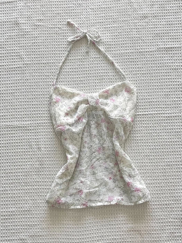 white floral halter top