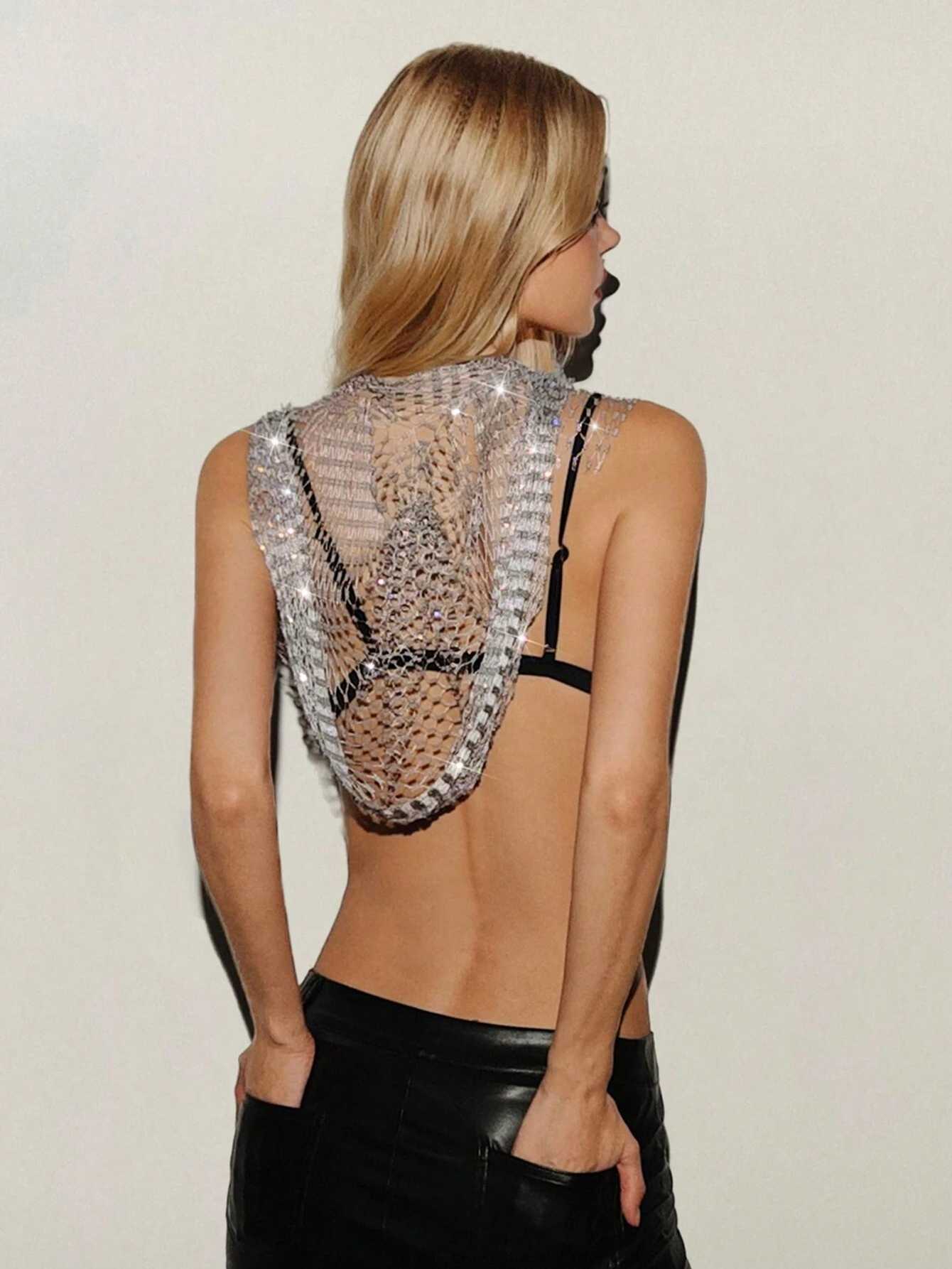 Baddie Fishnet Sparkling Diamond Camisole