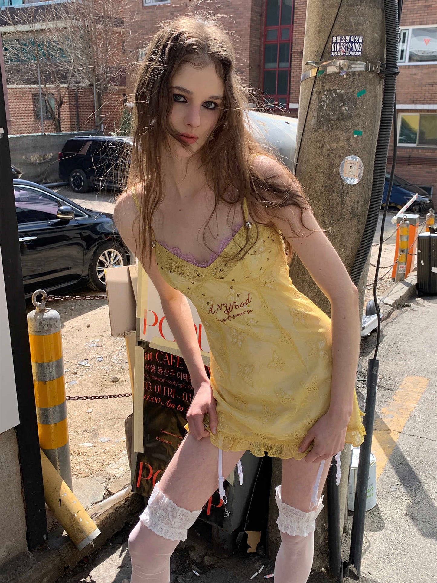 Lemon Yellow Butterfly Embroidery Dress